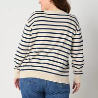 St. John's Bay Plus Womens Crew Neck Long Sleeve Striped Pullover Sweater