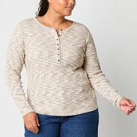 a.n.a Plus Womens Long Sleeve Henley Shirt