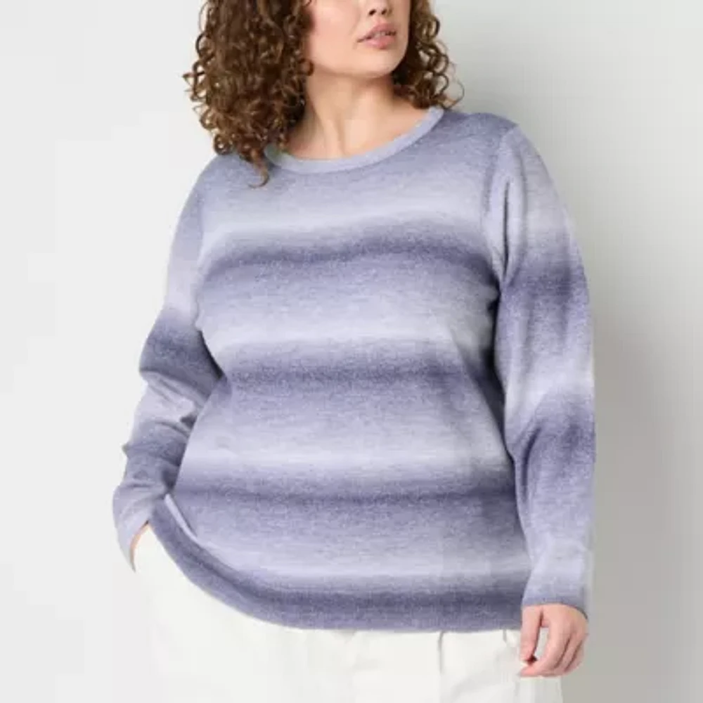 Worthington Plus Womens Crew Neck Long Sleeve Pullover Sweater