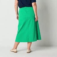 Liz Claiborne Womens Mid Rise Midi A-Line Skirt-Plus