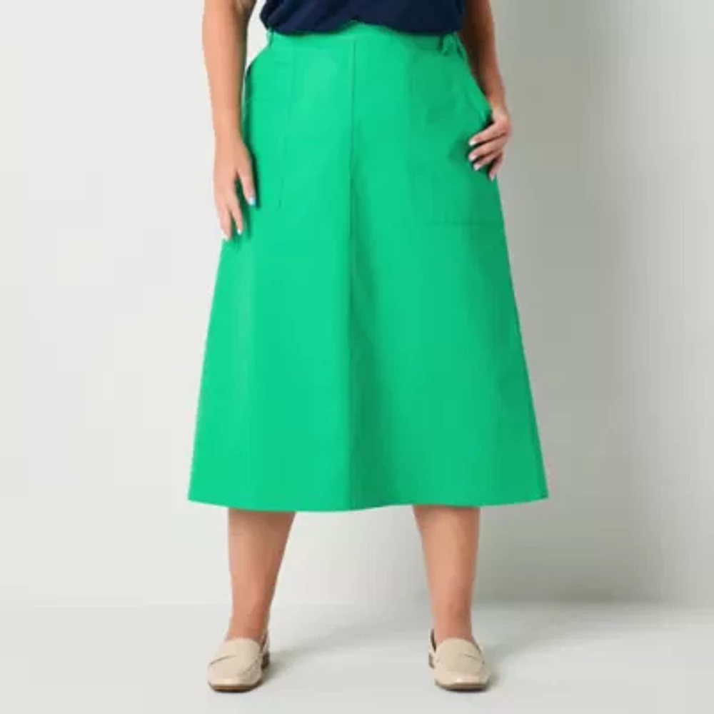 Liz Claiborne Womens Mid Rise Midi A-Line Skirt-Plus