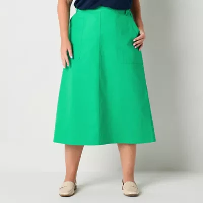 Liz Claiborne Womens Mid Rise Midi A-Line Skirt