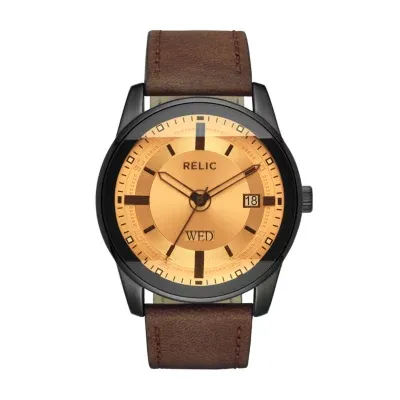 Relic By Fossil Mens Brown Leather Strap Watch Zr12229