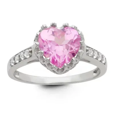 Womens Lab Created Pink Sapphire Sterling Silver Heart Cocktail Ring
