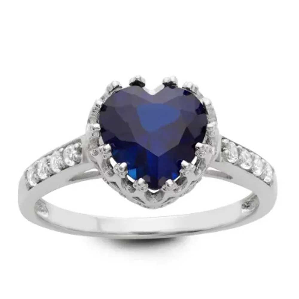 Womens Lab Created Blue Sapphire Sterling Silver Heart Cocktail Ring