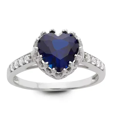 Womens Lab Created Blue Sapphire Sterling Silver Heart Cocktail Ring