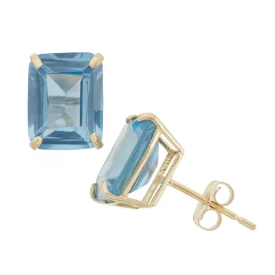 Lab Created Blue Aquamarine 10K Gold 9mm Stud Earrings