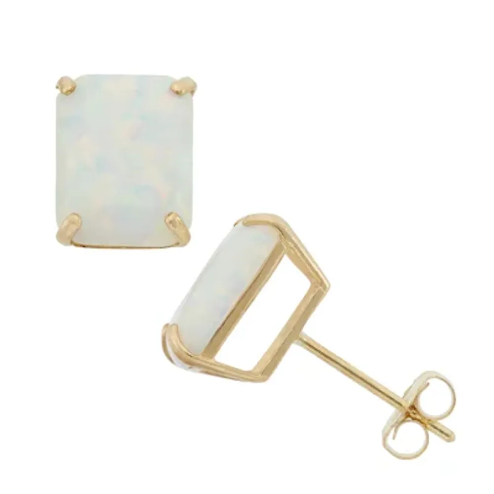 Lab Created White Opal 10K Gold 9mm Stud Earrings