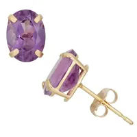 Genuine Purple Amethyst 10K Gold 8mm Stud Earrings