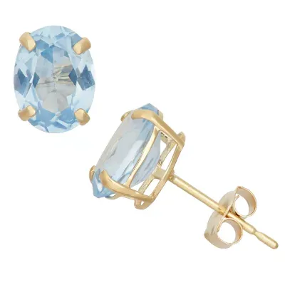 Lab Created Blue Aquamarine 10K Gold 8mm Oval Stud Earrings