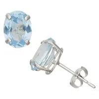 Lab Created Blue Aquamarine 10K Gold 8mm Oval Stud Earrings