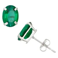 Lab Created Green Emerald 10K Gold 8mm Stud Earrings