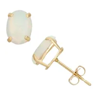 Lab Created White Opal 10K Gold 8mm Stud Earrings