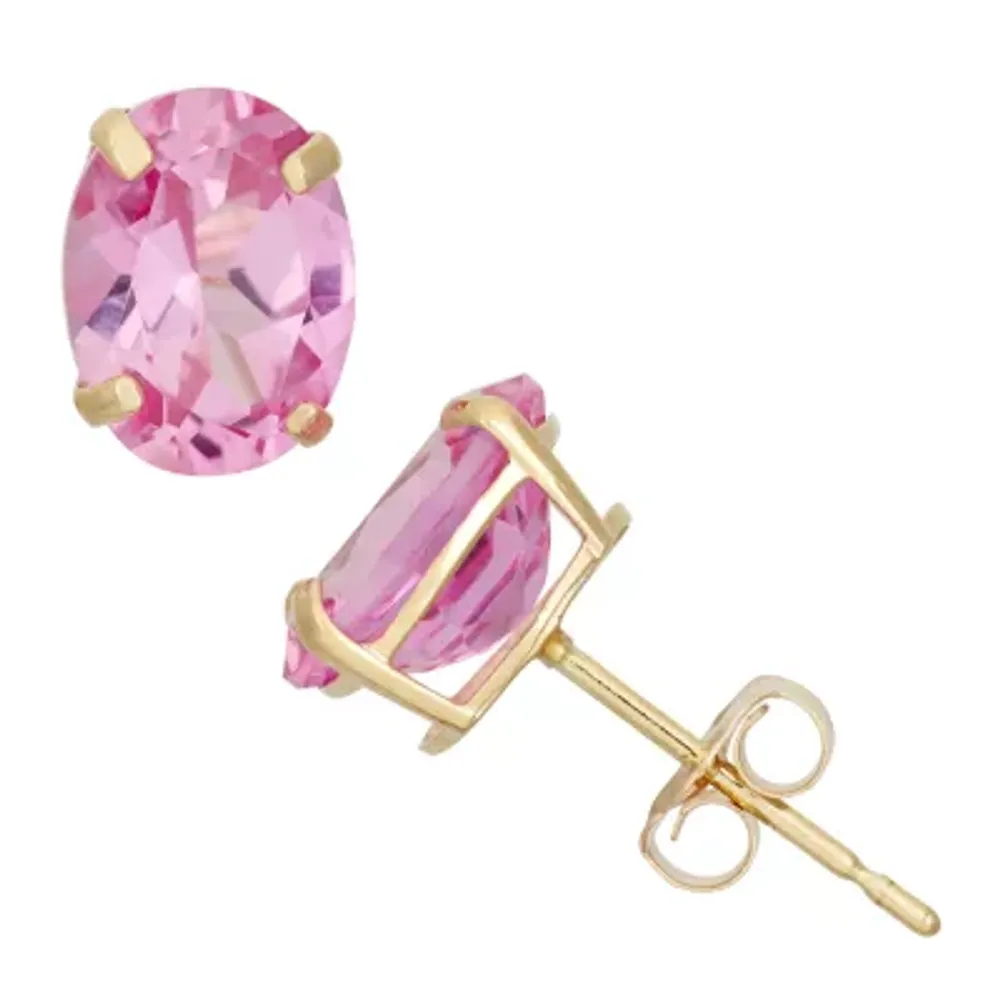 Lab Created Pink Sapphire 10K Gold 8mm Stud Earrings