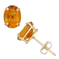 Genuine Yellow Citrine 10K Gold 8mm Stud Earrings