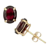 Genuine Red Garnet 10K Gold 8mm Oval Stud Earrings