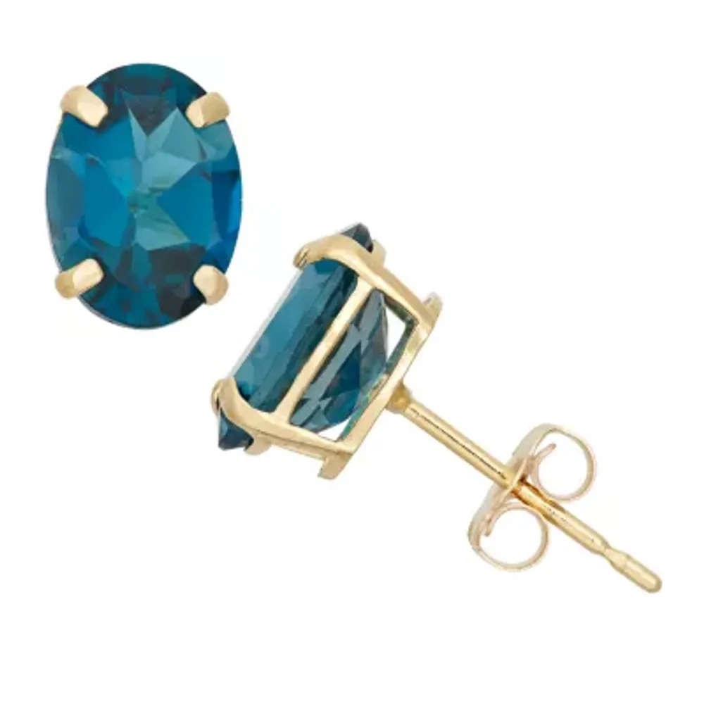 Genuine Blue Topaz 10K Gold 8mm Stud Earrings