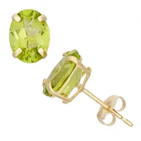 Genuine Green Peridot 10K Gold 8mm Oval Stud Earrings