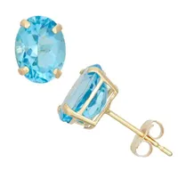 Genuine Blue Topaz 10K Gold 8mm Stud Earrings