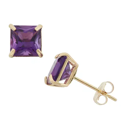 Genuine Purple Amethyst 10K Gold 6mm Stud Earrings