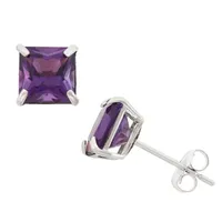 Genuine Purple Amethyst 10K Gold 6mm Stud Earrings