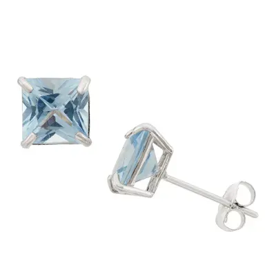 Lab Created Blue Aquamarine 10K Gold 6mm Stud Earrings