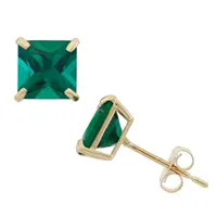 Lab Created Green Emerald 10K Gold 6mm Stud Earrings