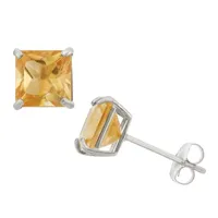 Genuine Yellow Citrine 10K Gold 6mm Stud Earrings