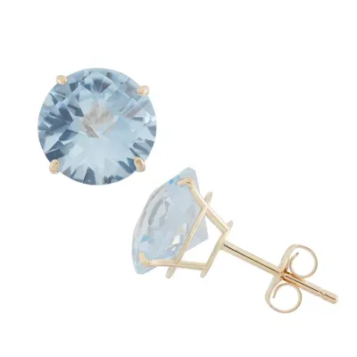 Lab Created Blue Aquamarine 10K Gold 8mm Stud Earrings