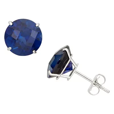 Lab Created Blue Sapphire 10K Gold 8mm Round Stud Earrings