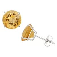 Genuine Yellow Citrine 10K Gold 8mm Stud Earrings