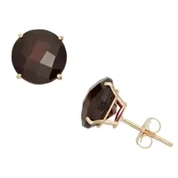 Genuine Red Garnet 10K Gold 8mm Round Stud Earrings