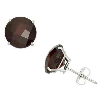 Genuine Red Garnet 10K Gold 8mm Round Stud Earrings