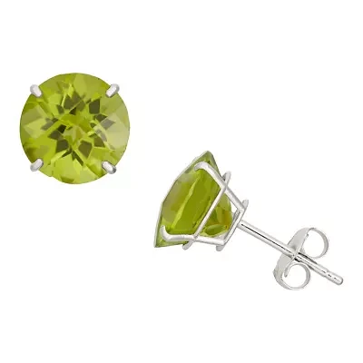 Genuine Green Peridot 10K Gold 8mm Round Stud Earrings