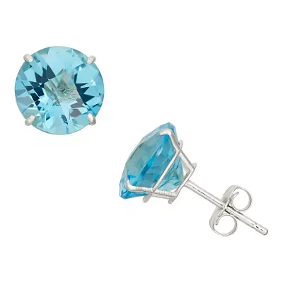 Genuine Blue Topaz 10K Gold 8mm Stud Earrings
