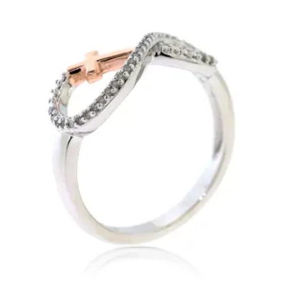 Infinite Promise Sideways Womens 1/10 CT. T.W. Mined White Diamond 14K Rose Gold Over Silver Cross Infinity Cocktail Ring