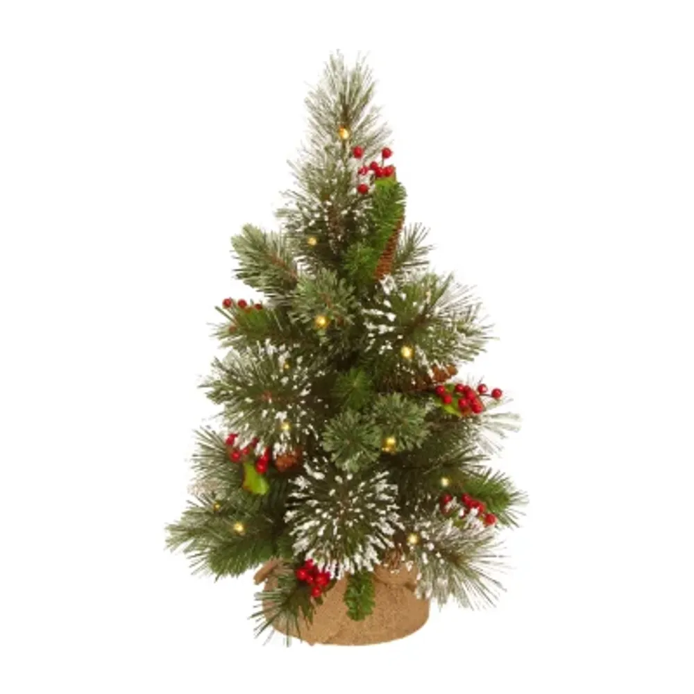 National Tree Co. Wintry Pine 1 1/2 Feet Pre-Lit Flocked Pine Christmas Tree