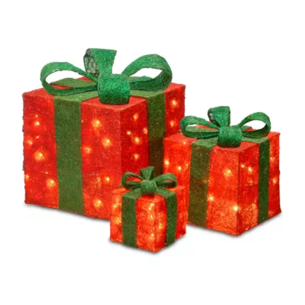 National Tree Co. Red Sisal Gift Boxes Christmas Yard Art