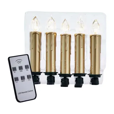 Kurt Adler Battery-Operated Taper LED Candle With Clips 5 Pieces Constant String Lights
