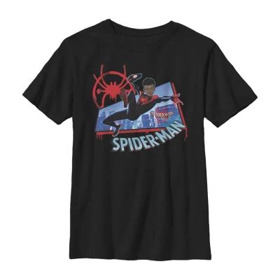 Little & Big Boys Miles Morales Crew Neck Short Sleeve Spiderman Graphic T-Shirt