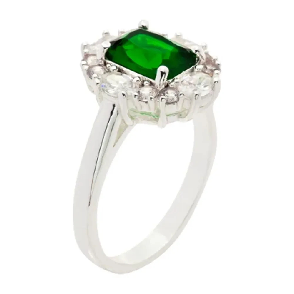 Sparkle Allure Cubic Zirconia Emerald Pure Silver Over Brass Cocktail Ring