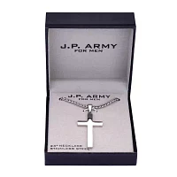 J.P. Army Men's Jewelry Stainless Steel 24 Inch Link Cross Pendant Necklace