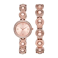 Geneva Womens Crystal Accent Rose Goldtone 2-pc. Watch Boxed Set Fmdjset039