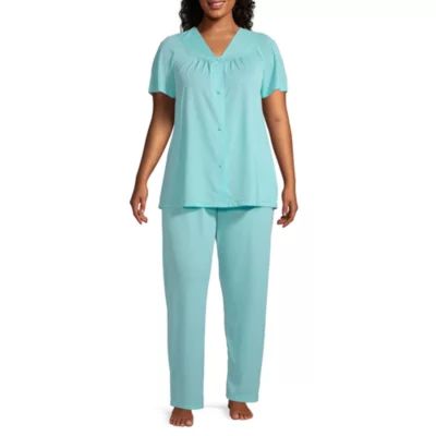 Lissome Womens Plus V-Neck Short Sleeve 2-pc. Pant Pajama Set