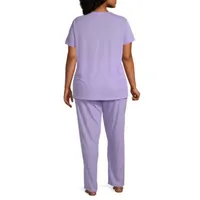 Lissome Womens Plus V-Neck Short Sleeve 2-pc. Pant Pajama Set