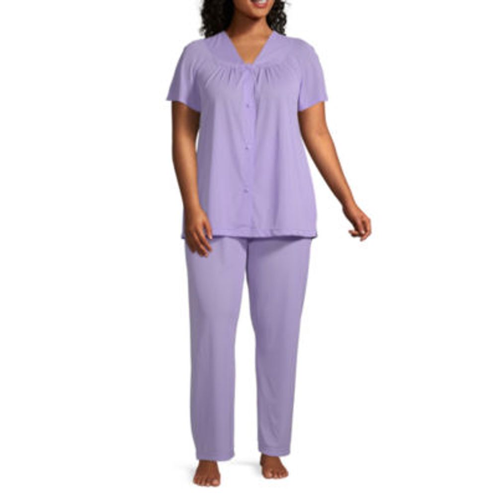 Lissome Womens Plus V-Neck Short Sleeve 2-pc. Pant Pajama Set