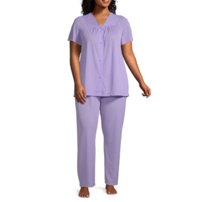 Lissome Womens Plus V-Neck Short Sleeve 2-pc. Pant Pajama Set