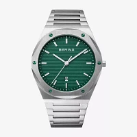 Bering Mens Silver Tone Stainless Steel Bracelet Watch 19742-708
