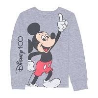 Disney Collection Disney 100 Little & Big Boys Crew Neck Mickey and Friends Mickey Mouse Long Sleeve Graphic T-Shirt