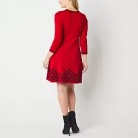 Jessica Howard Womens 3/4 Sleeve Sweater Dress